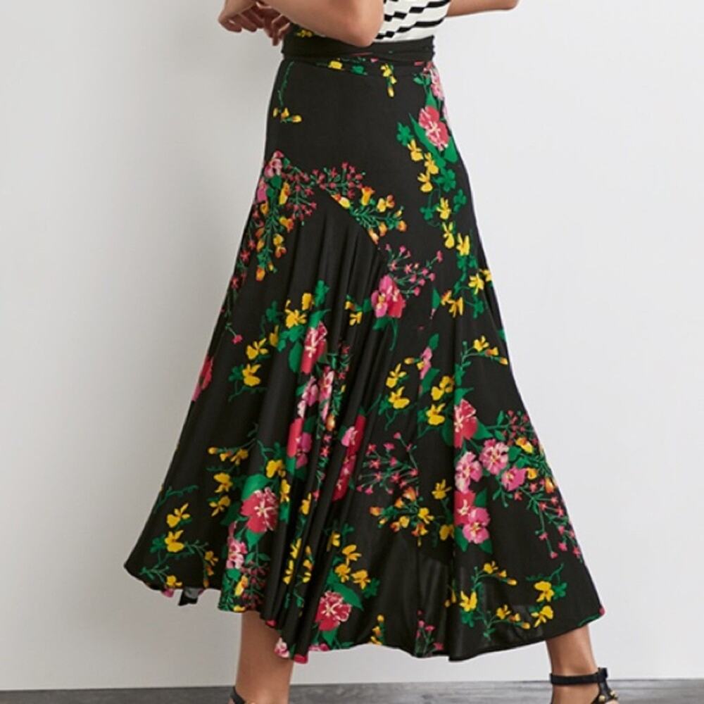 Cabi Wrap Skirt Medium Floral Drama Midi Black 5700